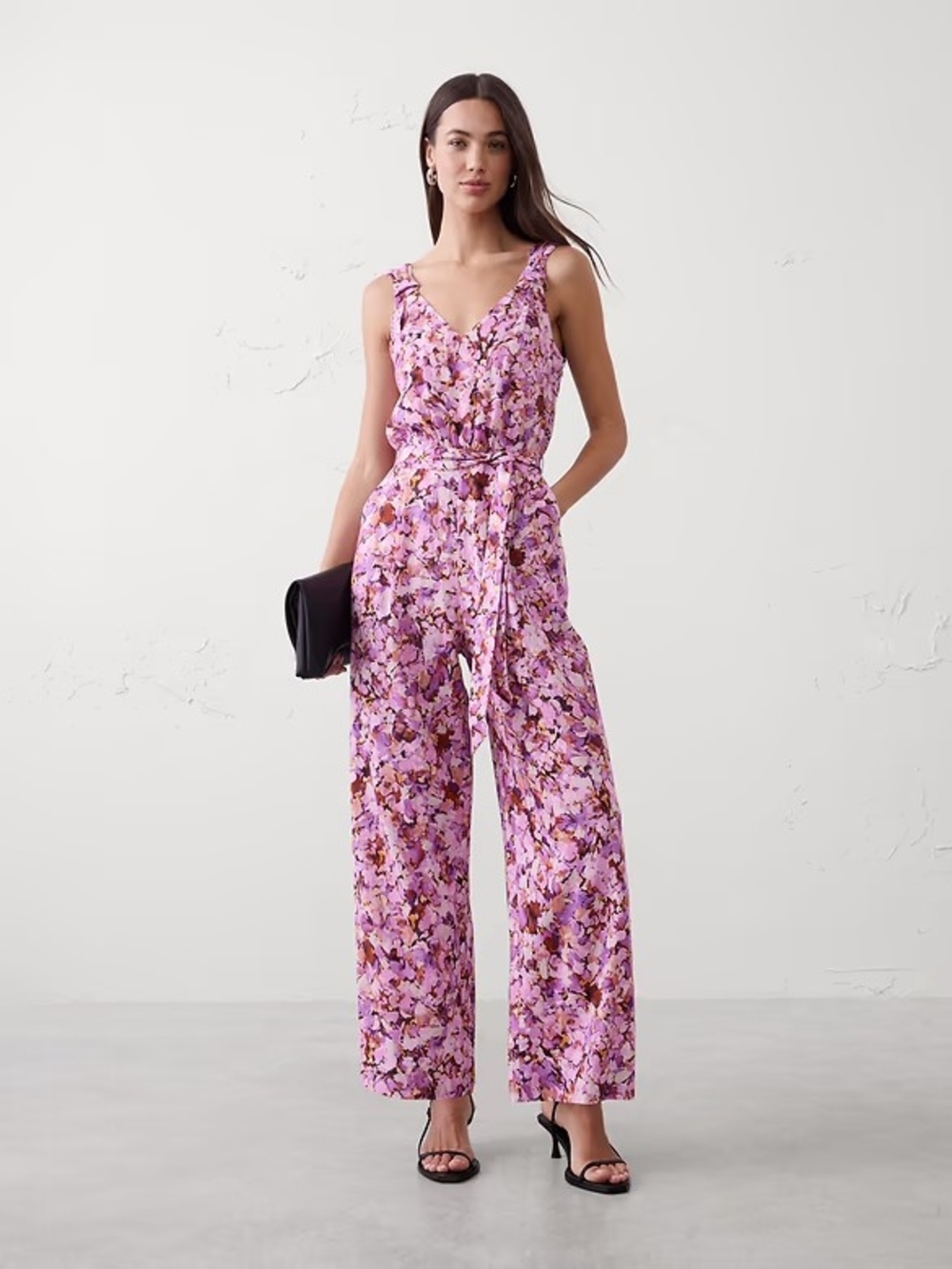 Banana Republic Linen Blend Pink Floral V-Neck Wide-Leg Jumpsuit Size XL NWT